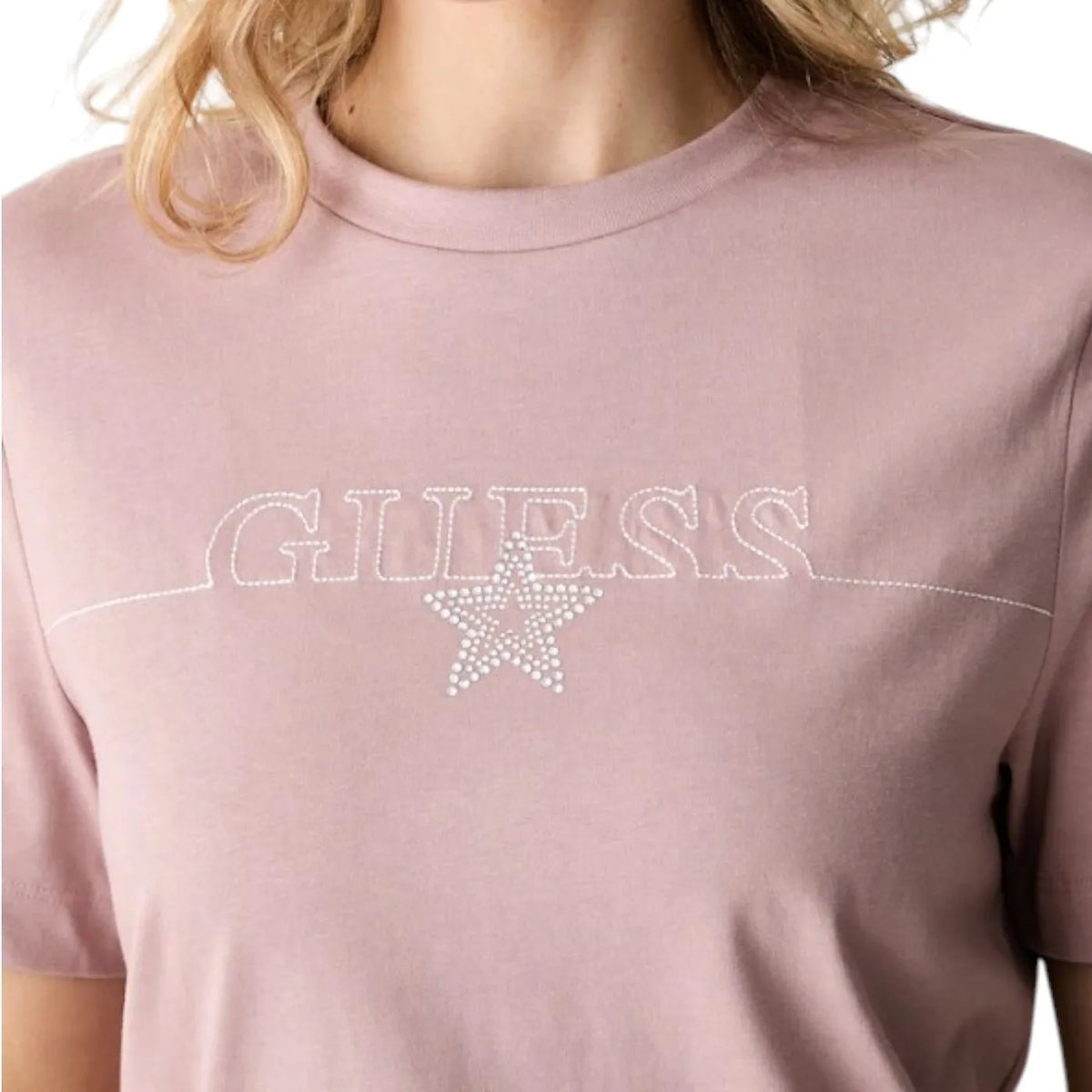 T-shirt con logo in strass