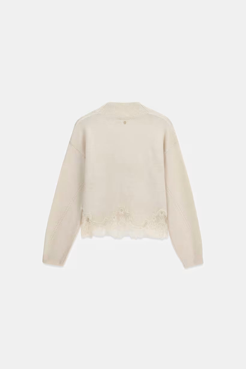 Maglione in misto lana con inserti in pizzo