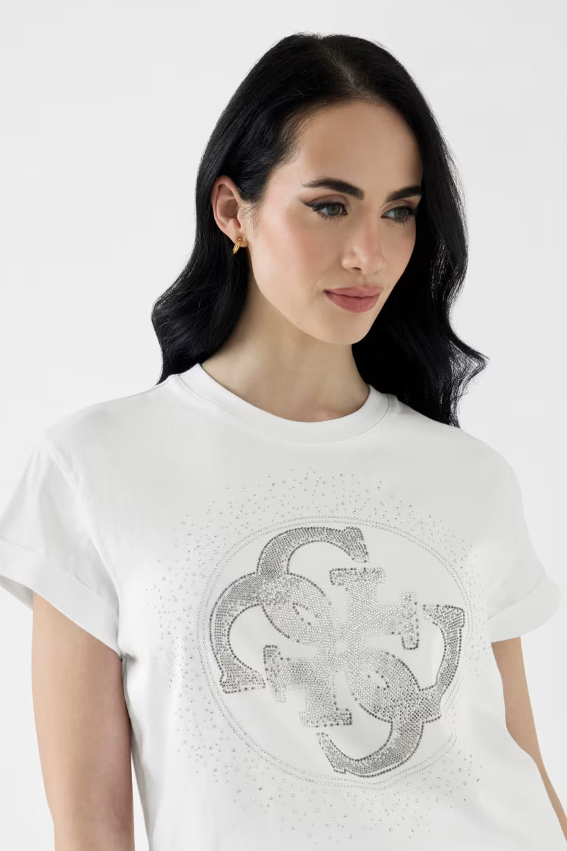 T-shirt con logo di strass