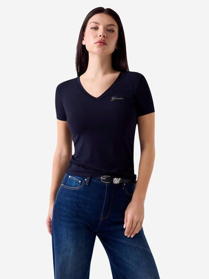 T-shirt con logo di strass