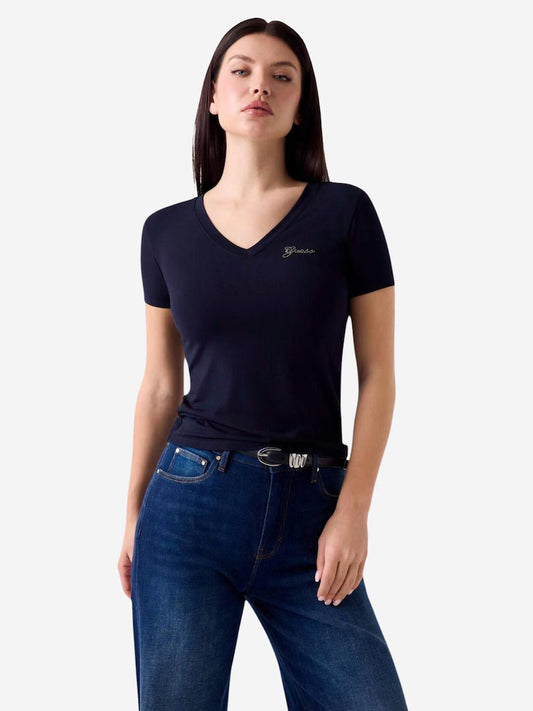 T-shirt con logo di strass
