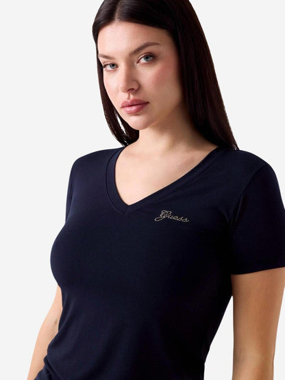 T-shirt con logo di strass