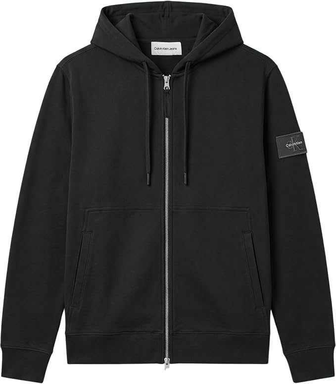 Felpa con cappuccio in spugna di cotone con stemma e zip