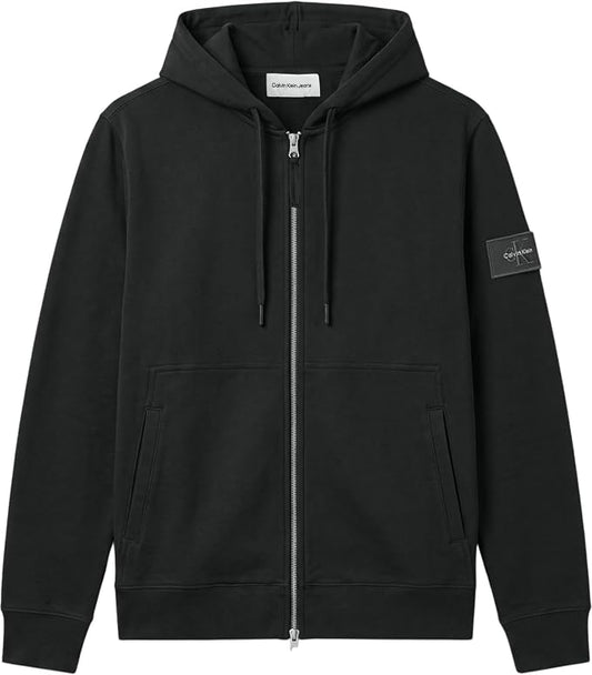 Felpa con cappuccio in spugna di cotone con stemma e zip