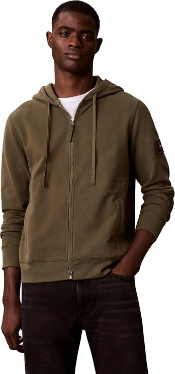 Felpa con cappuccio in spugna di cotone con stemma e zip