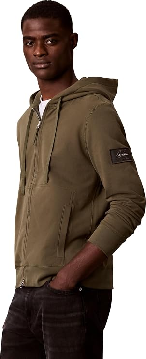 Felpa con cappuccio in spugna di cotone con stemma e zip