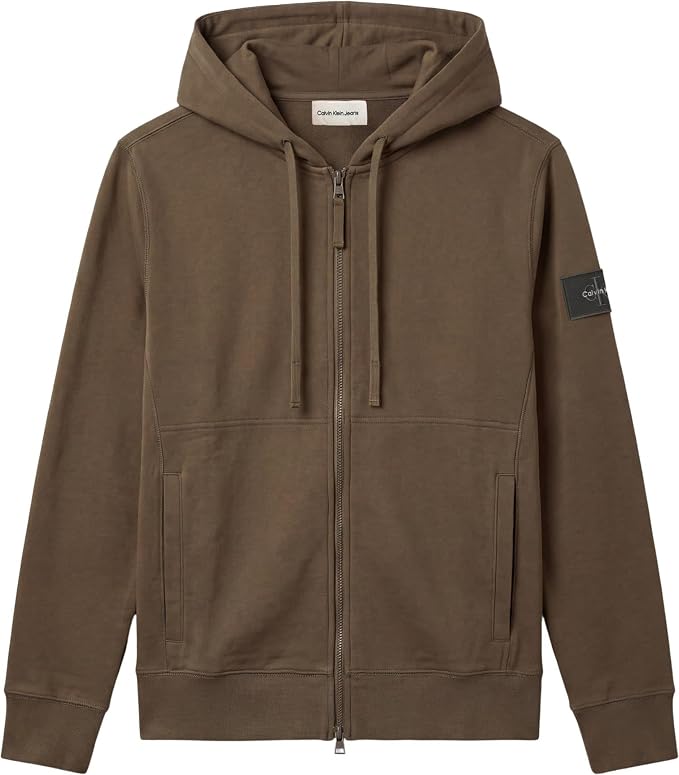Felpa con cappuccio in spugna di cotone con stemma e zip