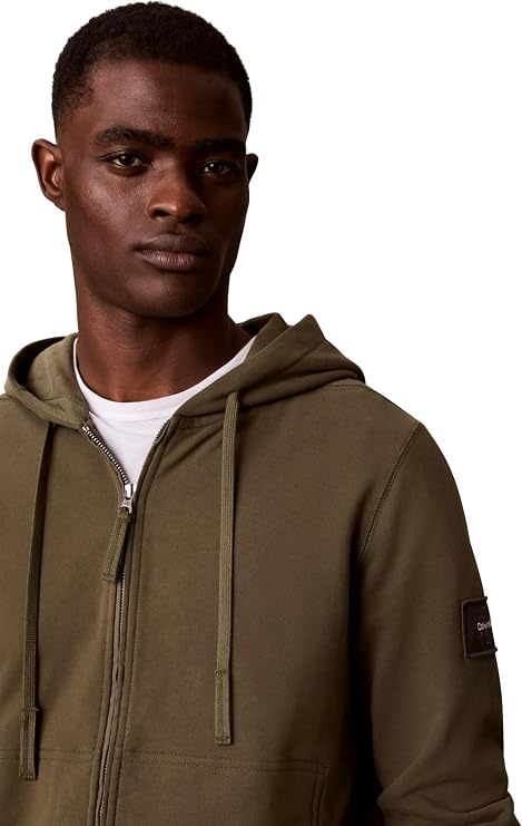 Felpa con cappuccio in spugna di cotone con stemma e zip