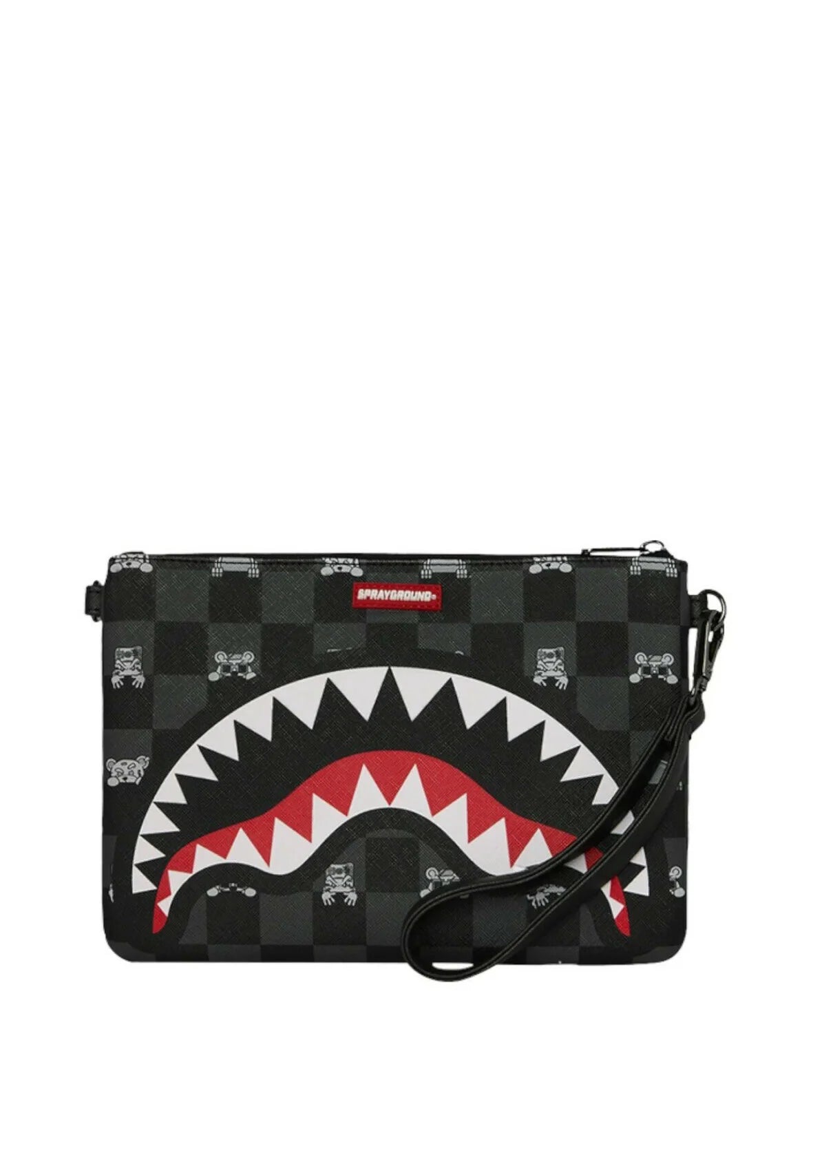 GRAY PEEKING CHARACTER CHECK CROSSBODY POUCHETTE SPRAYGROUND