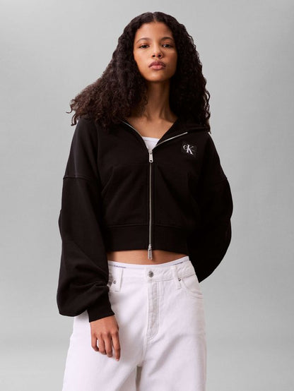 Felpa Crop con Zip e Cappuccio