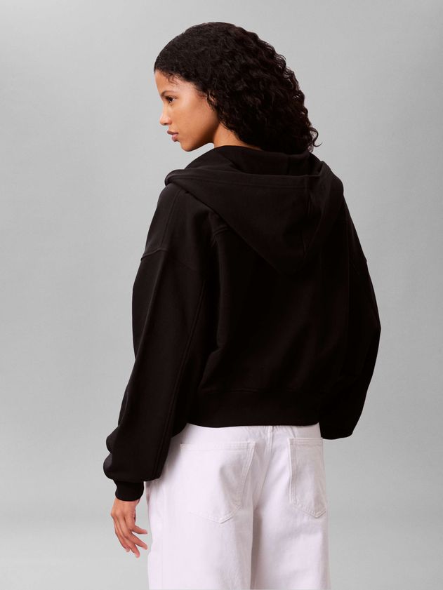 Felpa Crop con Zip e Cappuccio