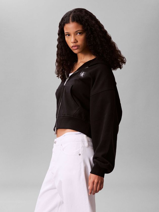Felpa Crop con Zip e Cappuccio