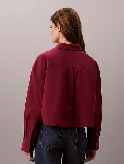 Camicia corta in popeline con monologo intessuto
