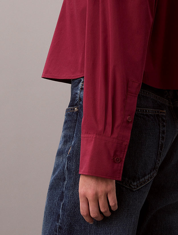 Camicia corta in popeline con monologo intessuto