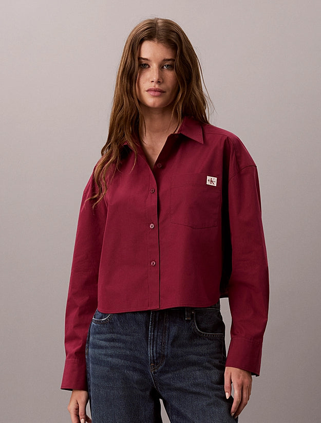 Camicia corta in popeline con monologo intessuto