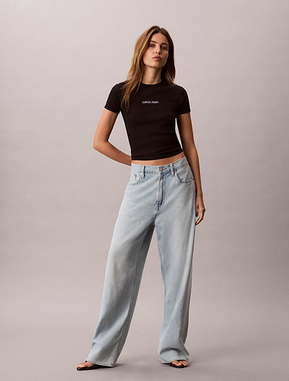 T-shirt a costine con logo ricamato