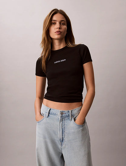 T-shirt a costine con logo ricamato