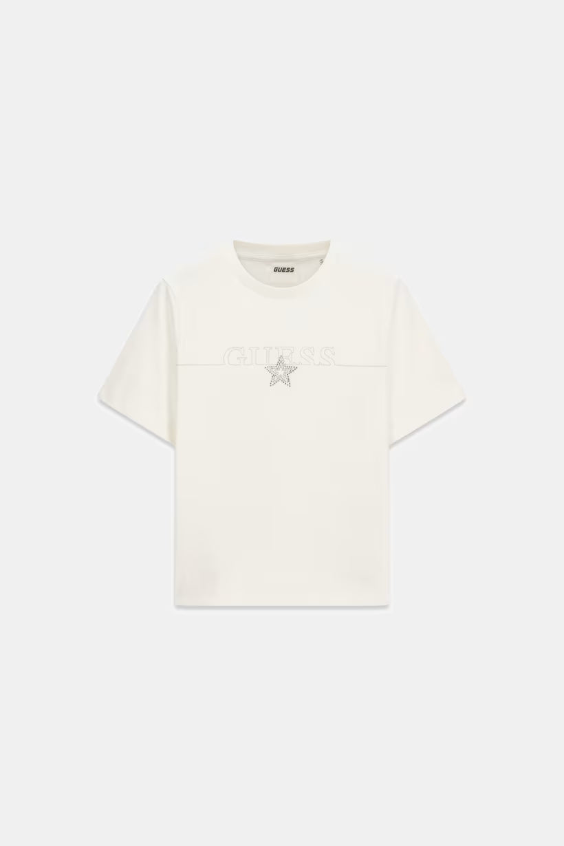 T-shirt con logo in strass
