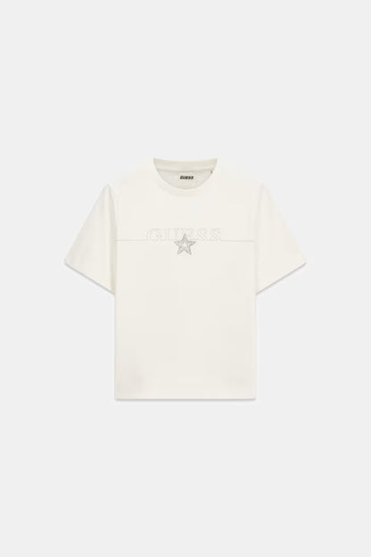 T-shirt con logo in strass