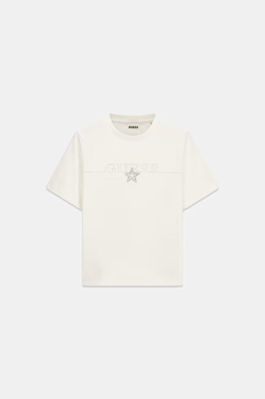 T-shirt con logo in strass