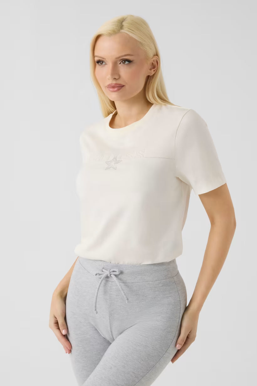 T-shirt con logo in strass
