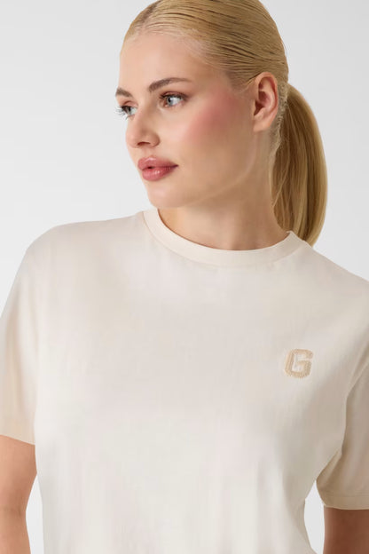 T-shirt con logo di paillettes