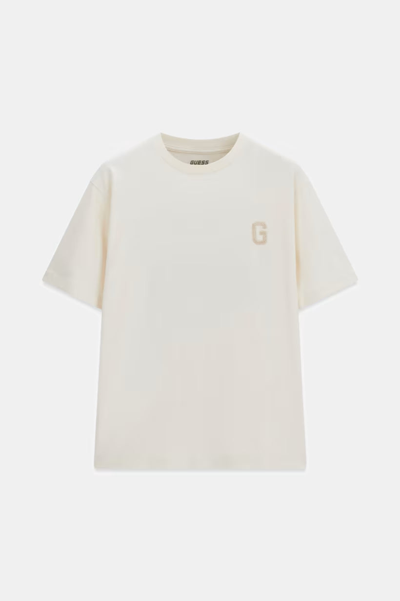 T-shirt con logo di paillettes