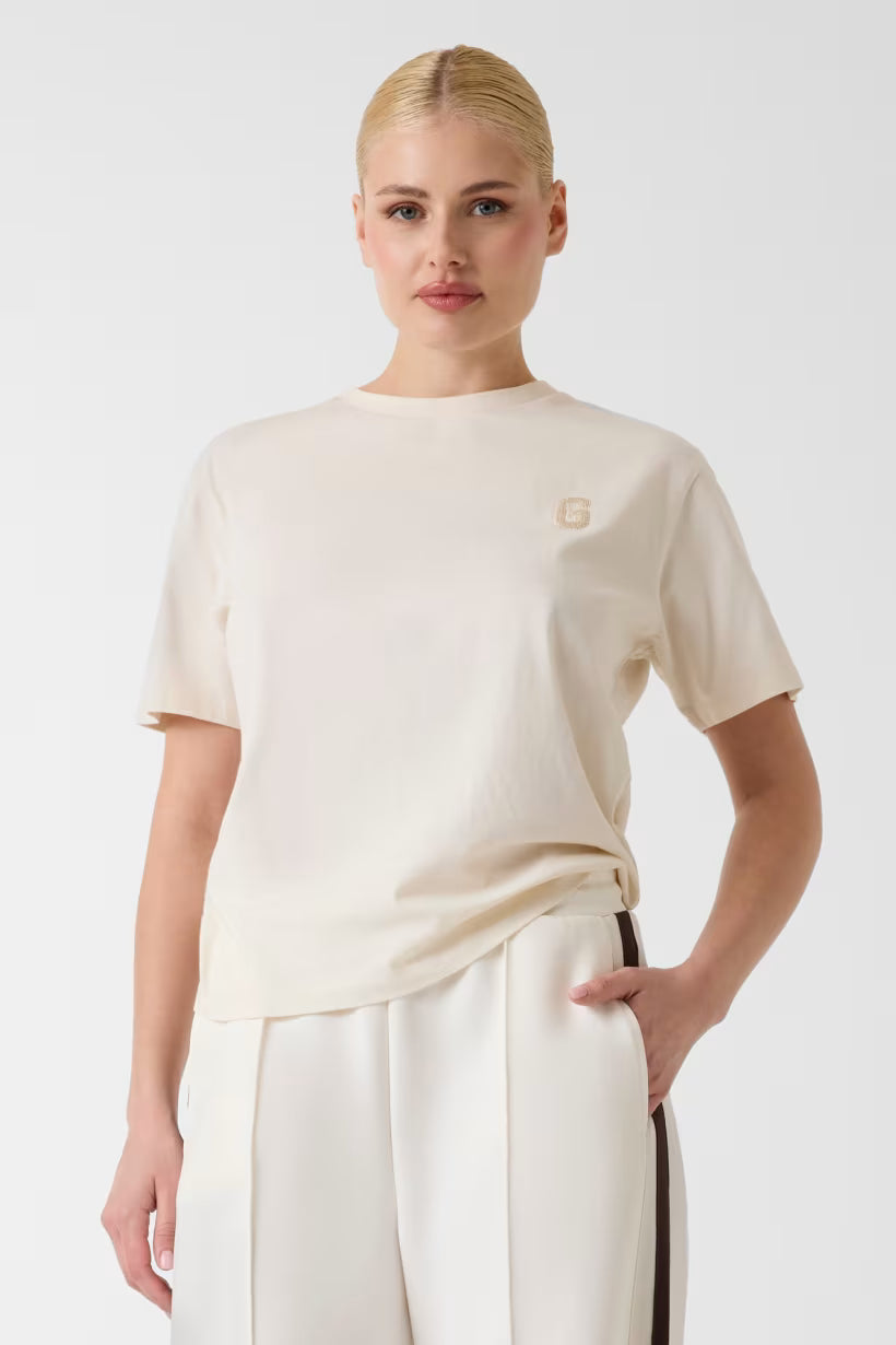T-shirt con logo di paillettes