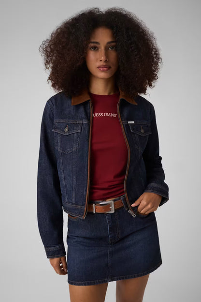 Giacca trucker in denim imbottita con cerniera