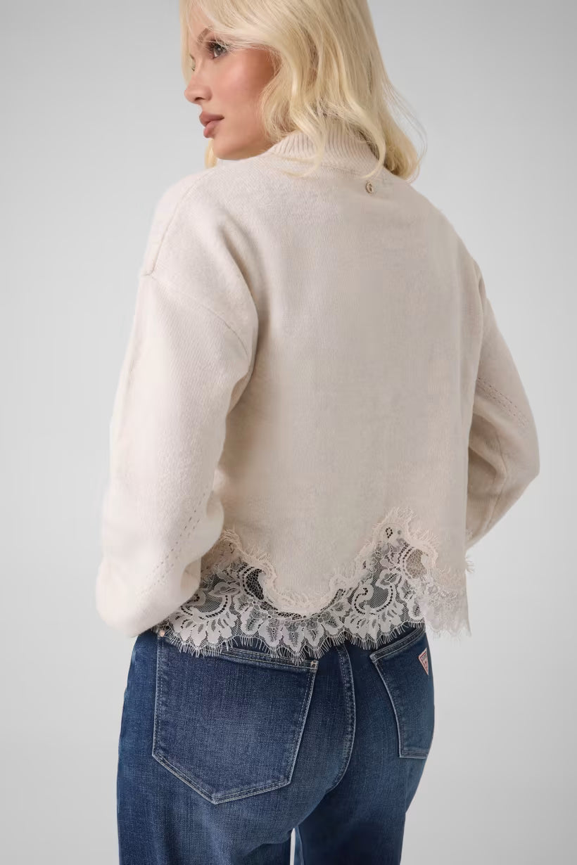 Maglione in misto lana con inserti in pizzo