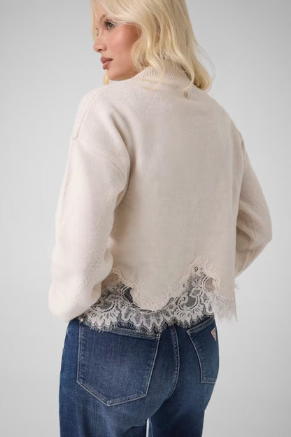 Maglione in misto lana con inserti in pizzo