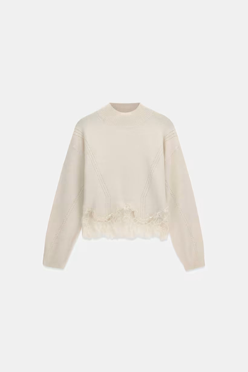 Maglione in misto lana con inserti in pizzo