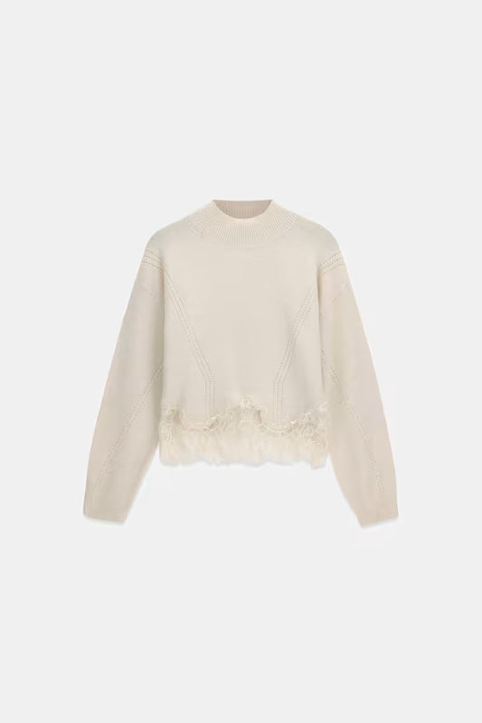 Maglione in misto lana con inserti in pizzo