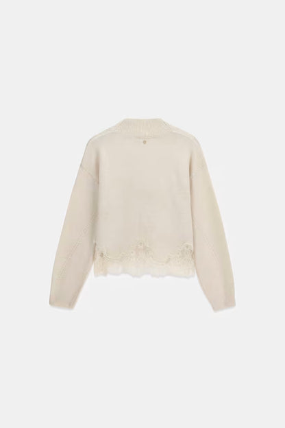 Maglione in misto lana con inserti in pizzo