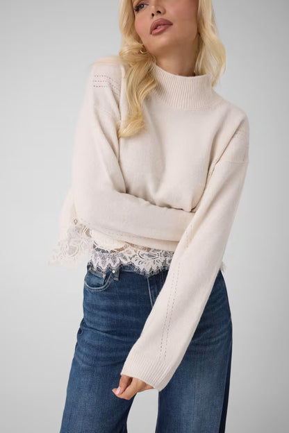 Maglione in misto lana con inserti in pizzo