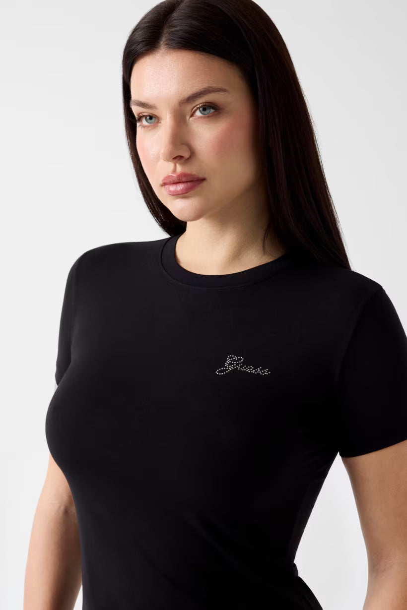 T-shirt con logo di strass