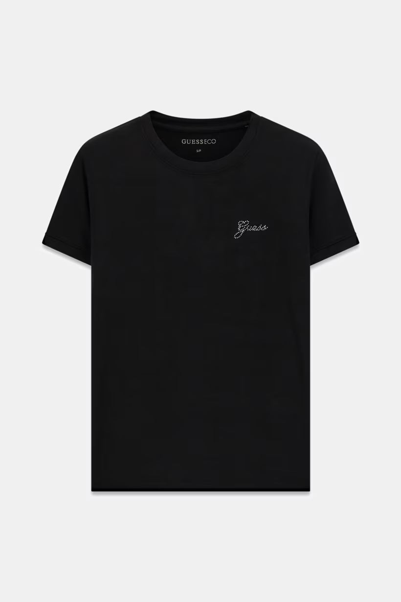 T-shirt con logo di strass