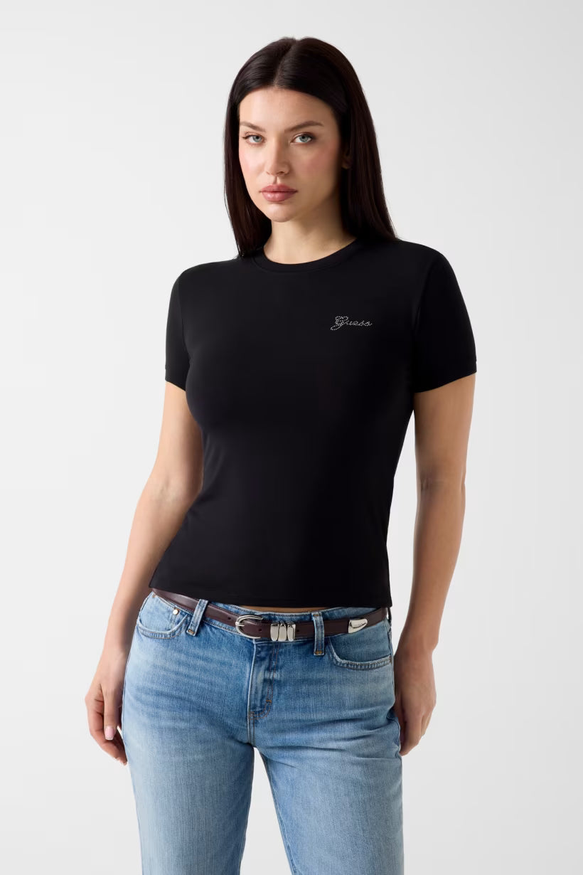 T-shirt con logo di strass