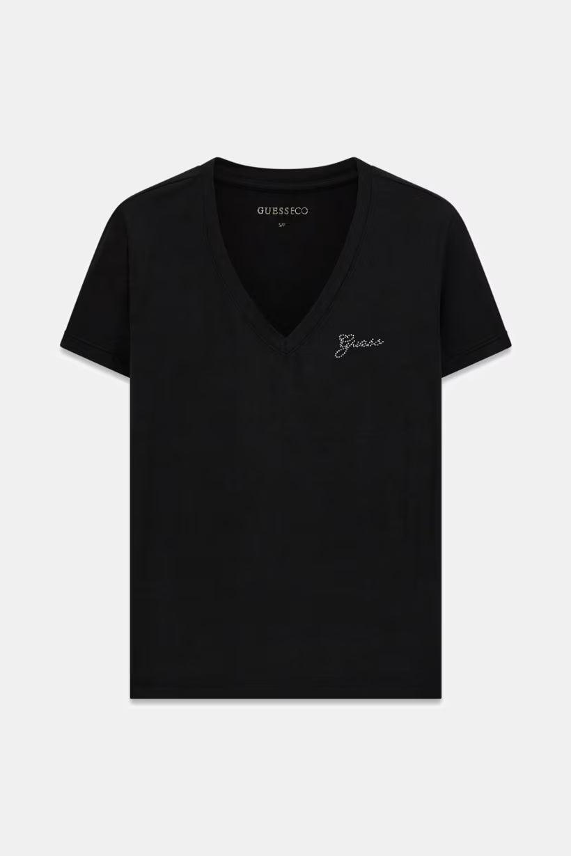 T-shirt con logo di strass