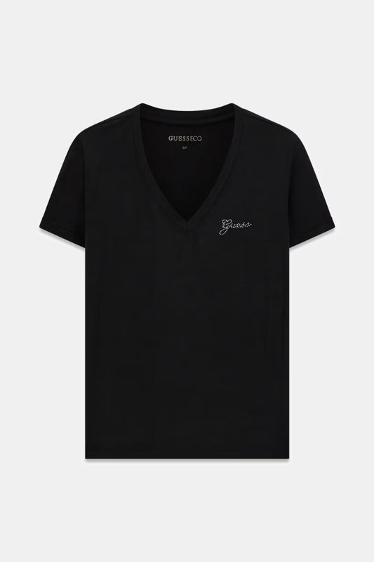 T-shirt con logo di strass