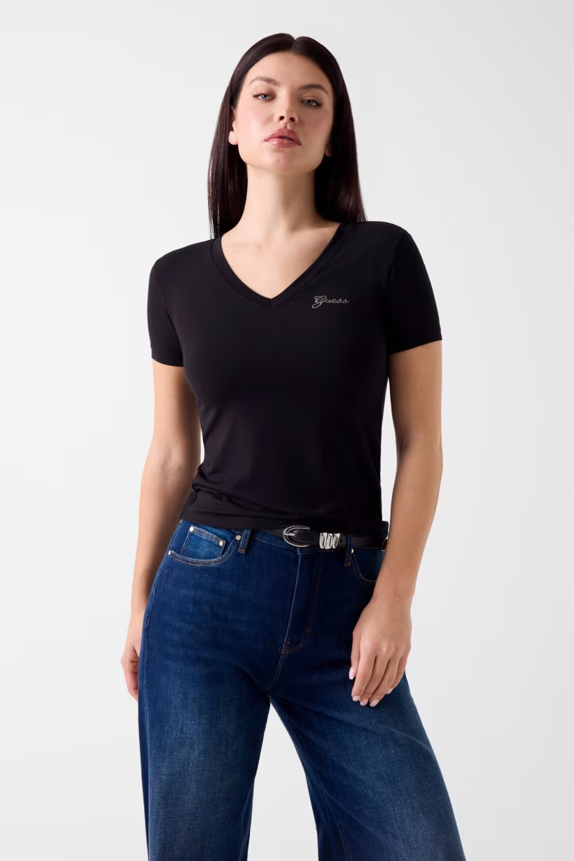 T-shirt con logo di strass