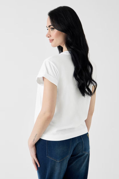 T-shirt con logo di strass