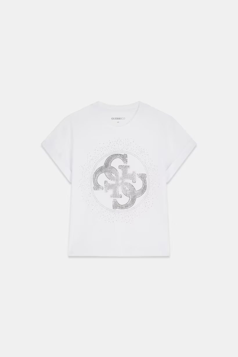 T-shirt con logo di strass