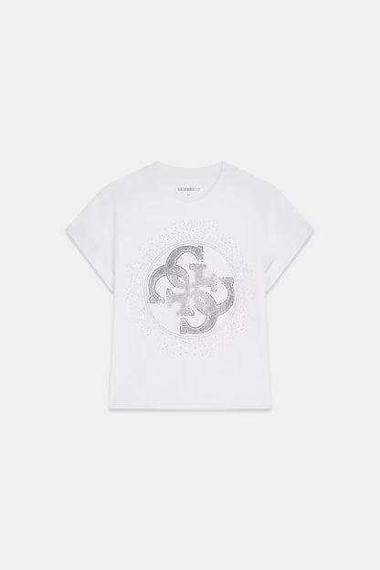 T-shirt con logo di strass