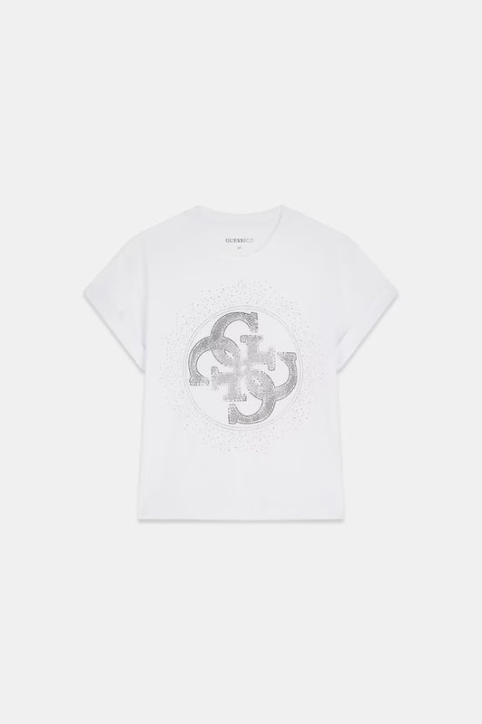 T-shirt con logo di strass