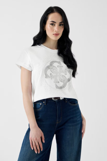 T-shirt con logo di strass