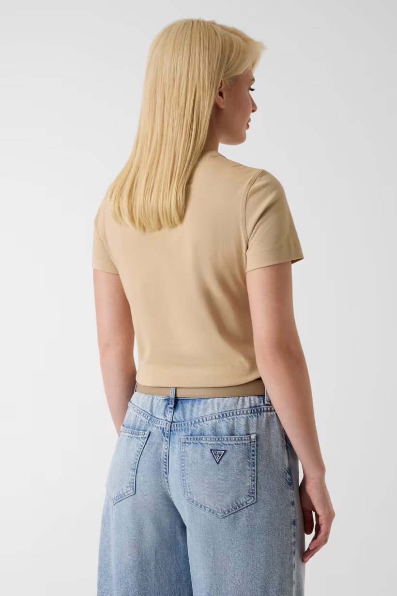 T-shirt con logo di perline