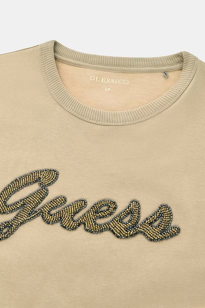 T-shirt con logo di perline