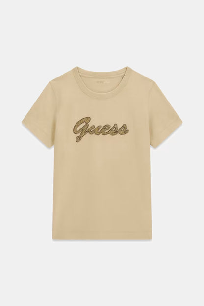 T-shirt con logo di perline
