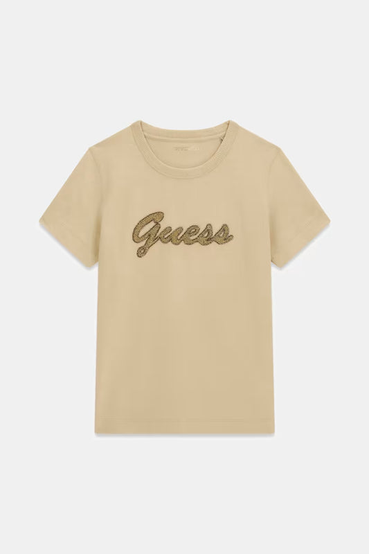 T-shirt con logo di perline